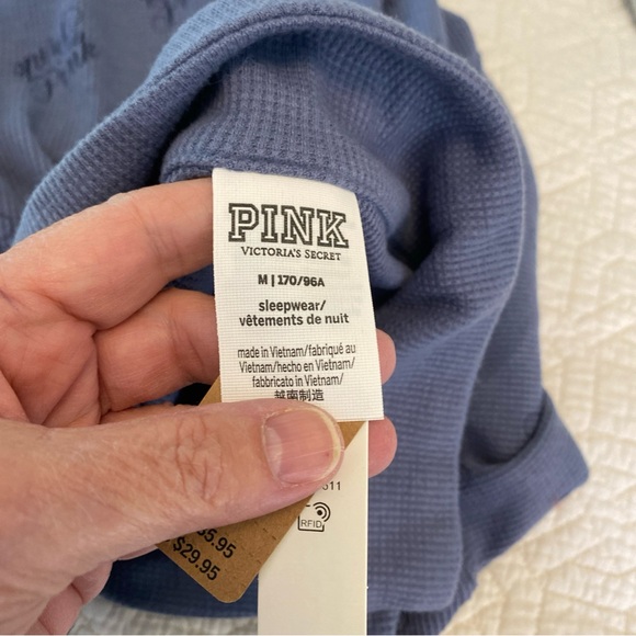 NWT PINK Victoria Secret Sleepwear cropped henley waffle knit top Medium - Picture 9 of 10